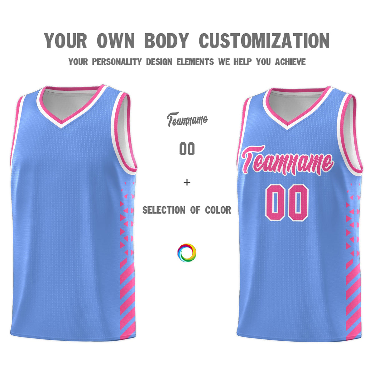 Custom Light Blue Pink White Side Diamond Shapes Stripes Basketball Jersey | For Men,Sublimation Printed,Perfect for Teams,Perfect for Coaches | KXKSHOP