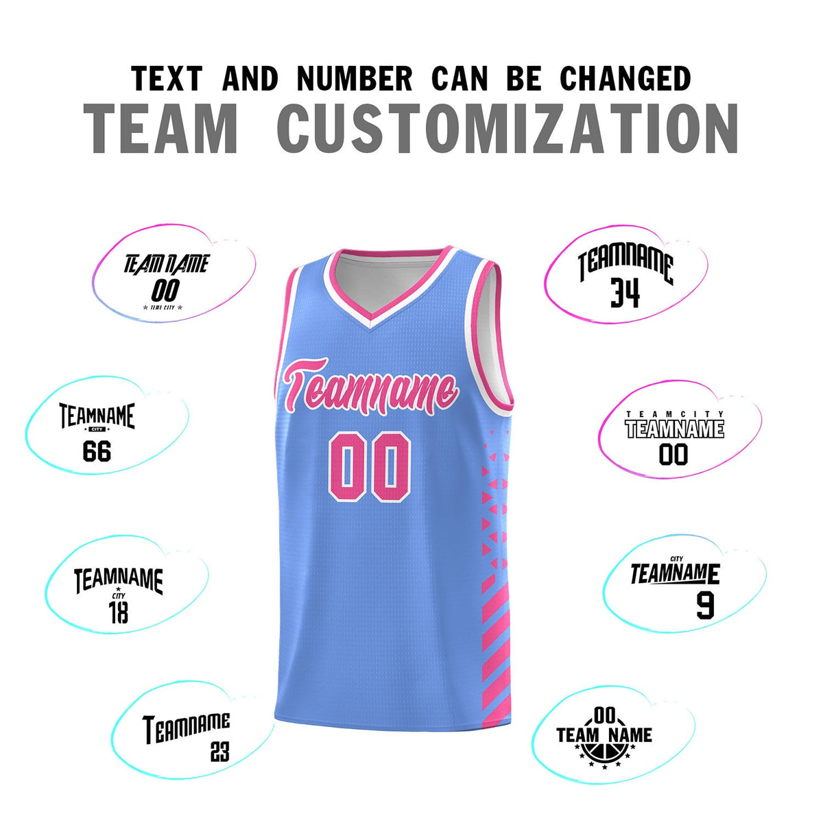 Custom Light Blue Pink White Side Diamond Shapes Stripes Basketball Jersey | For Men,Sublimation Printed,Perfect for Teams,Perfect for Coaches | KXKSHOP