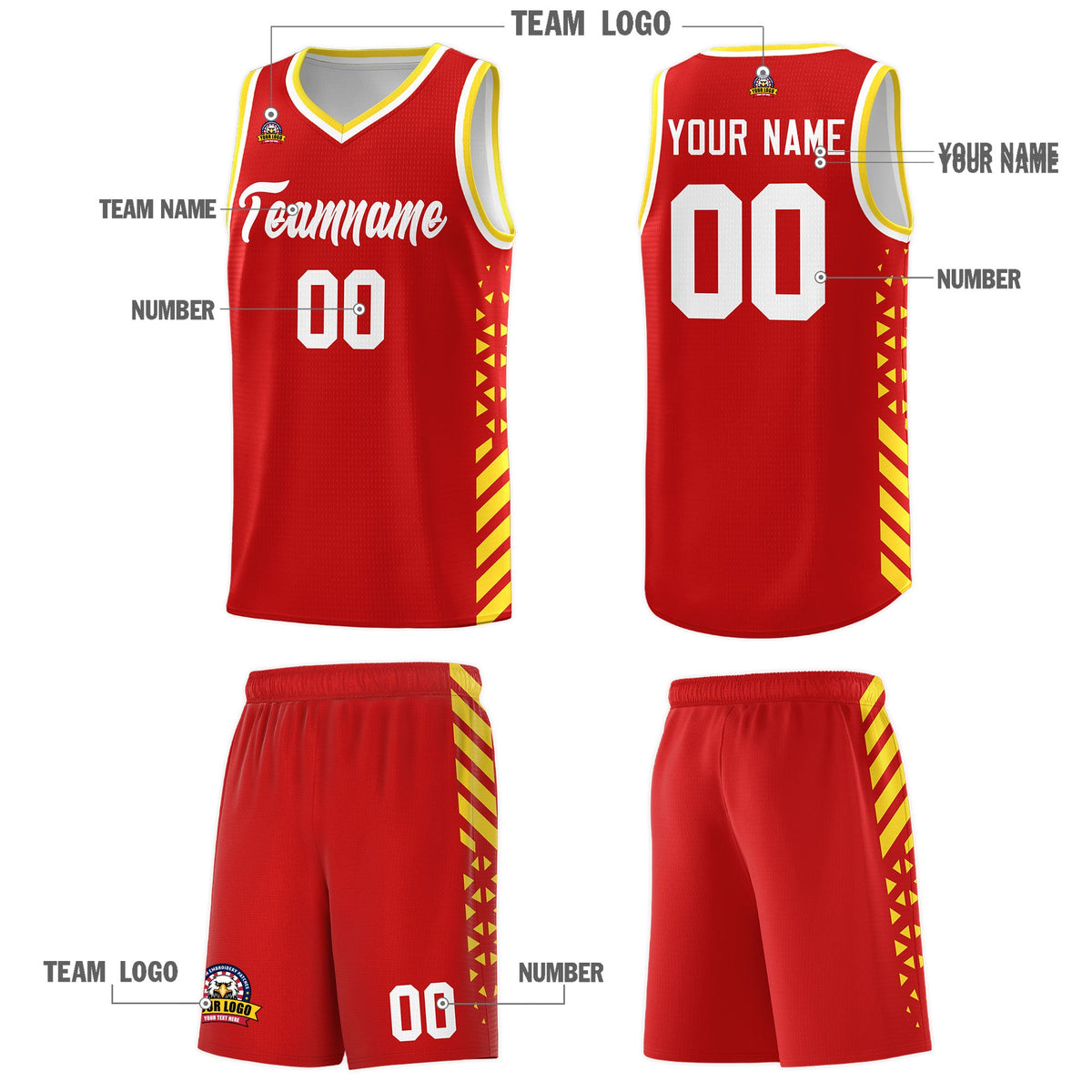 Custom Red Gold White Side Diamond Shapes Stripes Basketball Jersey | For Men,Sublimation Printed,Perfect for Teams,Perfect for Coaches | KXKSHOP