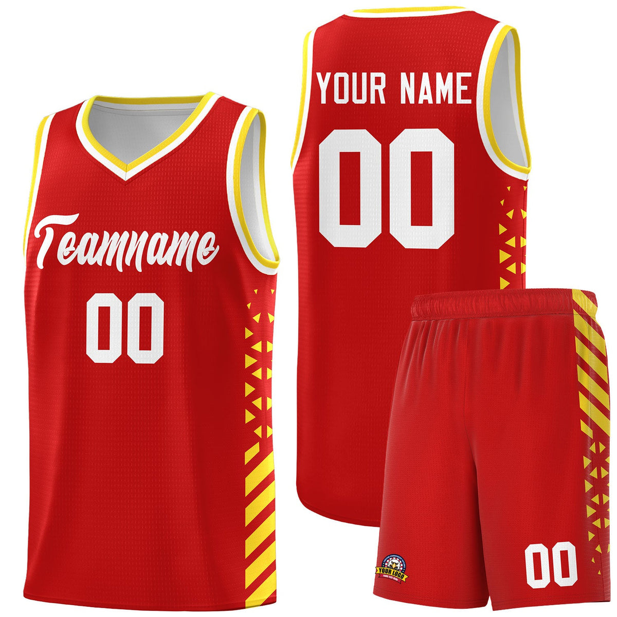 Custom Red Gold White Side Diamond Shapes Stripes Basketball Jersey | For Men,Sublimation Printed,Perfect for Teams,Perfect for Coaches | KXKSHOP