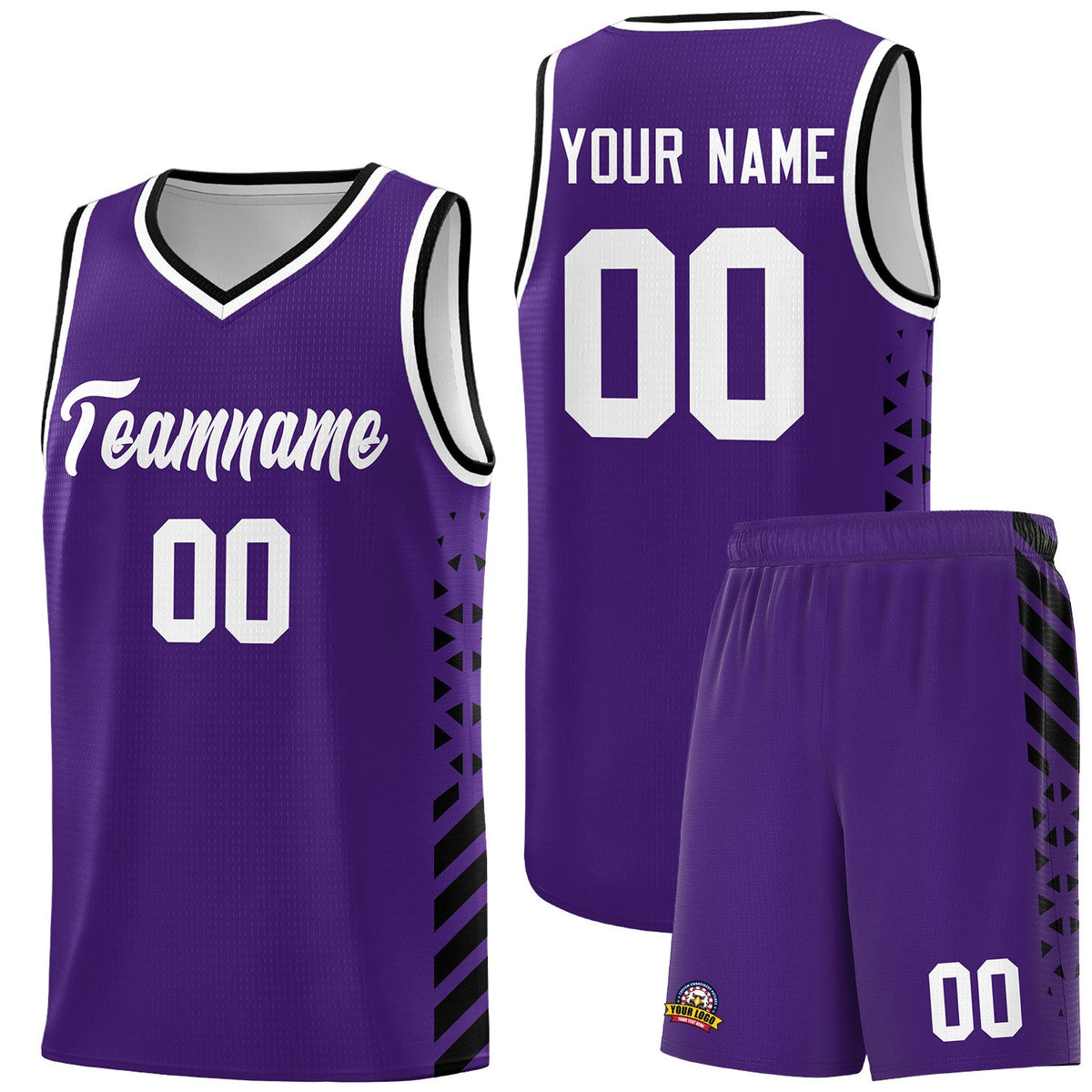 Custom Purple Black White Side Diamond Shapes Stripes Basketball Jersey | For Men,Sublimation Printed,Perfect for Teams,Perfect for Coaches | KXKSHOP