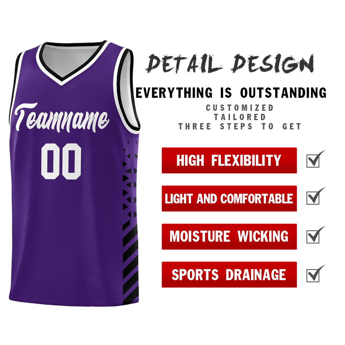 Custom Purple Black White Side Diamond Shapes Stripes Basketball Jersey | For Men,Sublimation Printed,Perfect for Teams,Perfect for Coaches | KXKSHOP