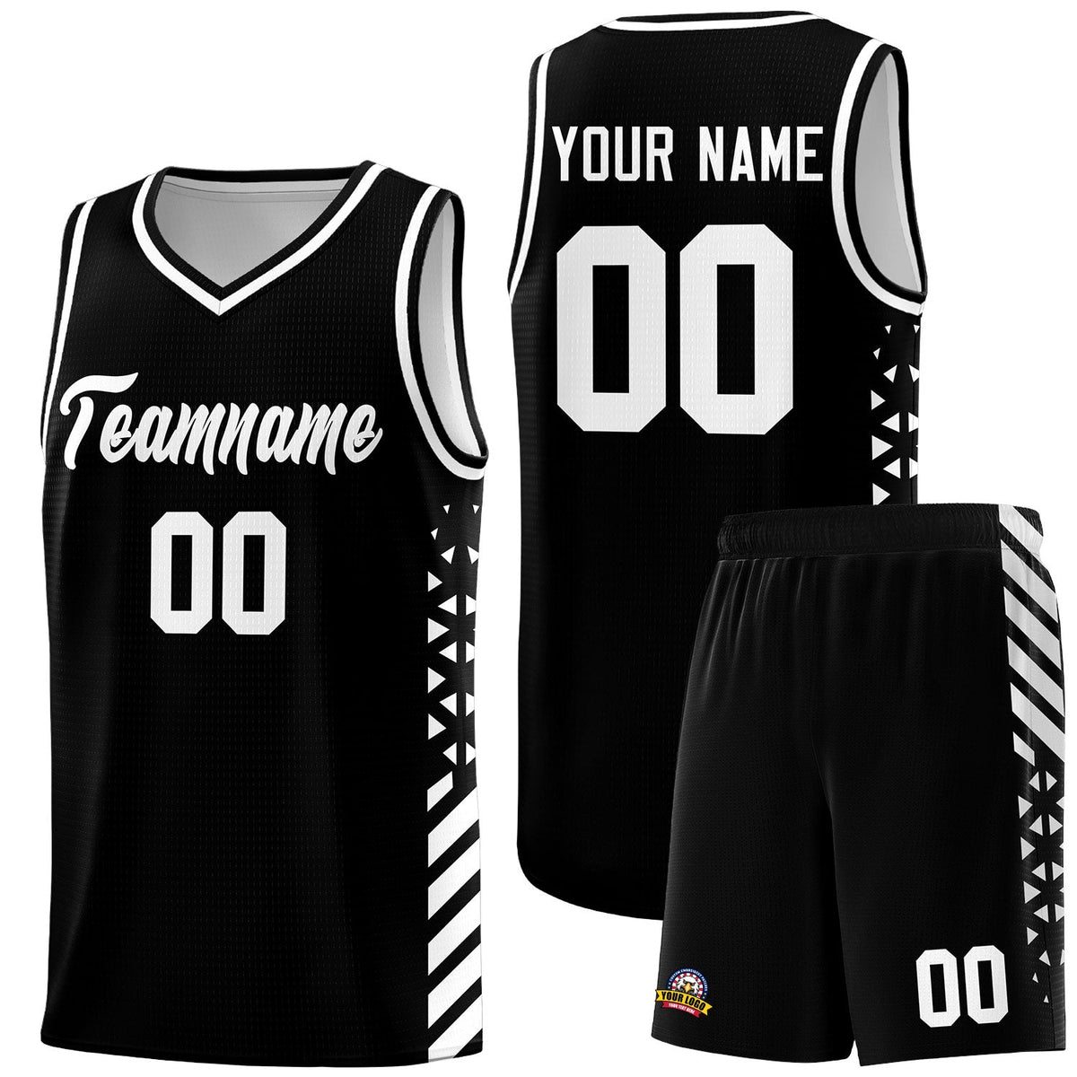 Custom Black White Side Diamond Shapes Stripes Basketball Jersey | For Men,Sublimation Printed,Perfect for Teams,Perfect for Coaches | KXKSHOP