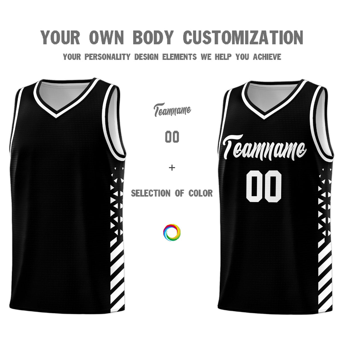 Custom Black White Side Diamond Shapes Stripes Basketball Jersey | For Men,Sublimation Printed,Perfect for Teams,Perfect for Coaches | KXKSHOP