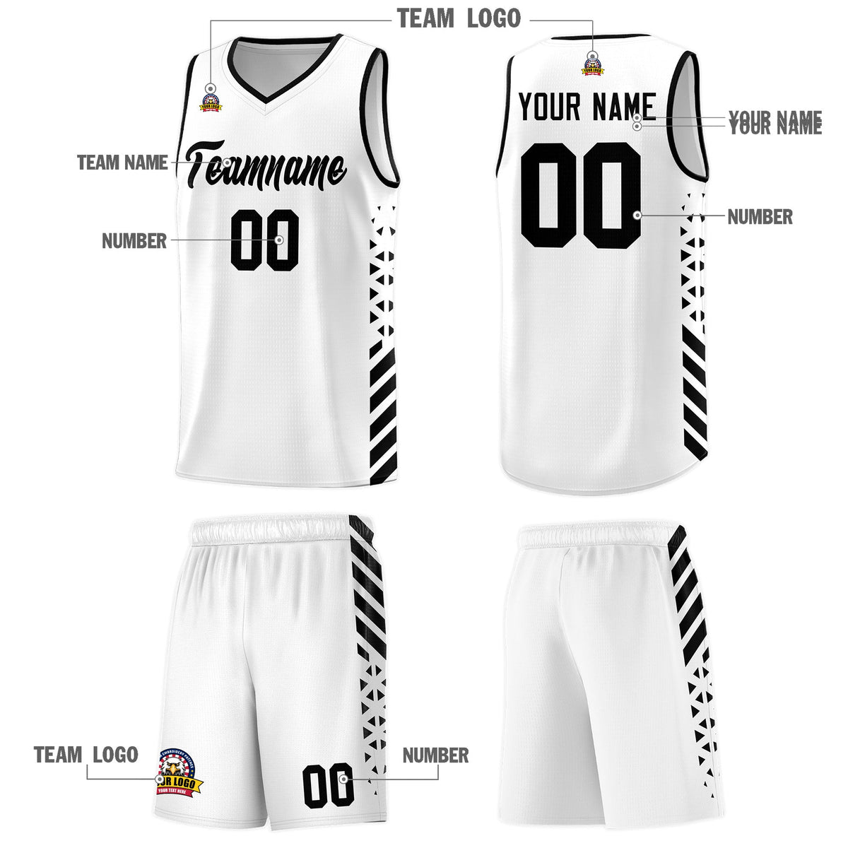 Custom White Black Side Diamond Shapes Stripes Basketball Jersey | For Men,Sublimation Printed,Perfect for Teams,Perfect for Coaches | KXKSHOP
