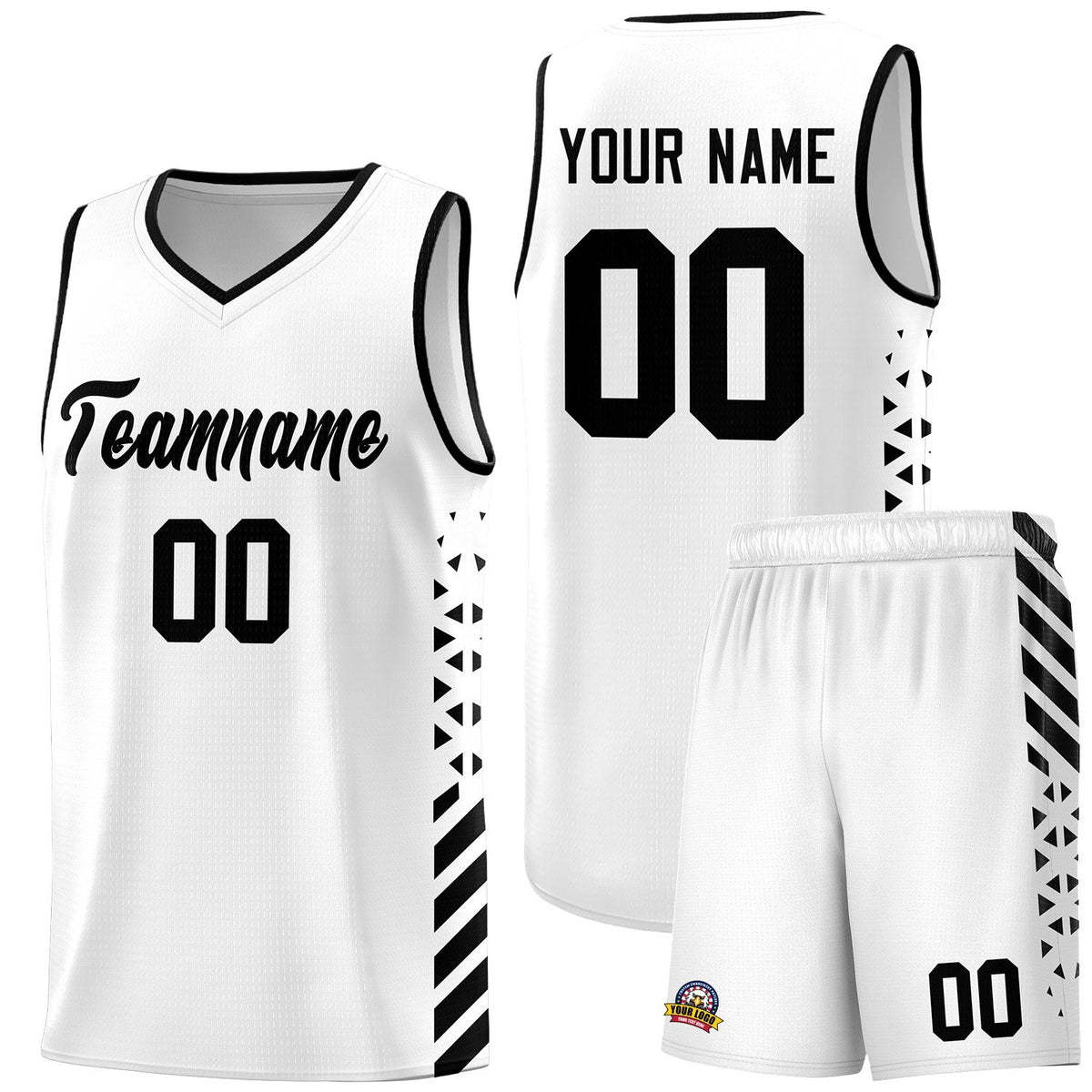 Custom White Black Side Diamond Shapes Stripes Basketball Jersey | For Men,Sublimation Printed,Perfect for Teams,Perfect for Coaches | KXKSHOP