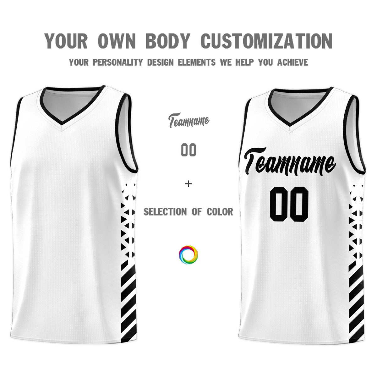 Custom White Black Side Diamond Shapes Stripes Basketball Jersey | For Men,Sublimation Printed,Perfect for Teams,Perfect for Coaches | KXKSHOP