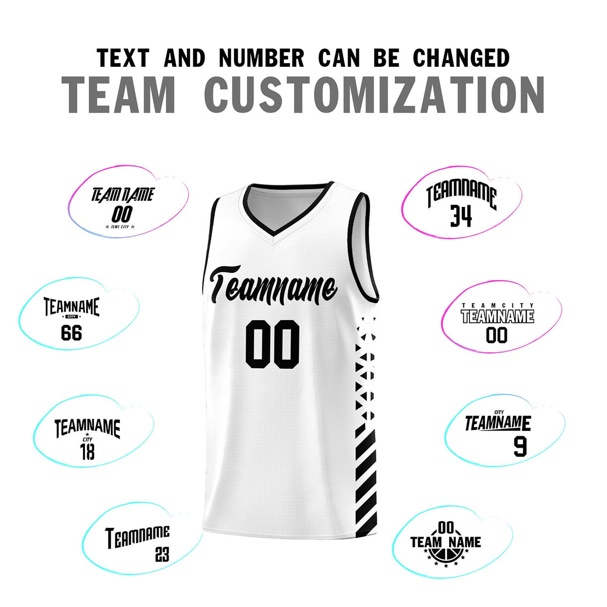 Custom White Black Side Diamond Shapes Stripes Basketball Jersey | For Men,Sublimation Printed,Perfect for Teams,Perfect for Coaches | KXKSHOP