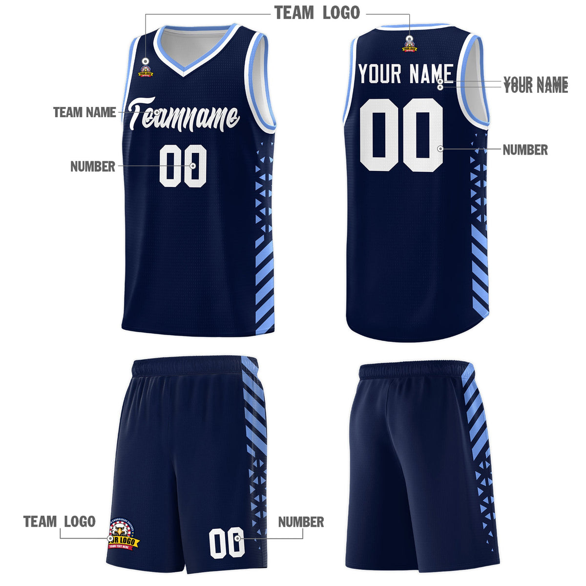 Custom Navy Light Blue White Side Diamond Shapes Stripes Basketball Jersey | For Men,Sublimation Printed,Perfect for Teams,Perfect for Coaches | KXKSHOP