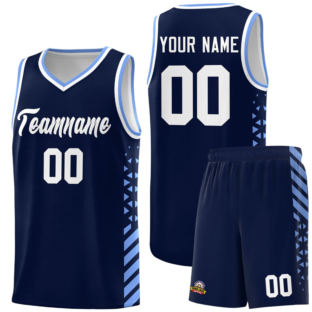 Custom Navy Light Blue White Side Diamond Shapes Stripes Basketball Jersey | For Men,Sublimation Printed,Perfect for Teams,Perfect for Coaches | KXKSHOP