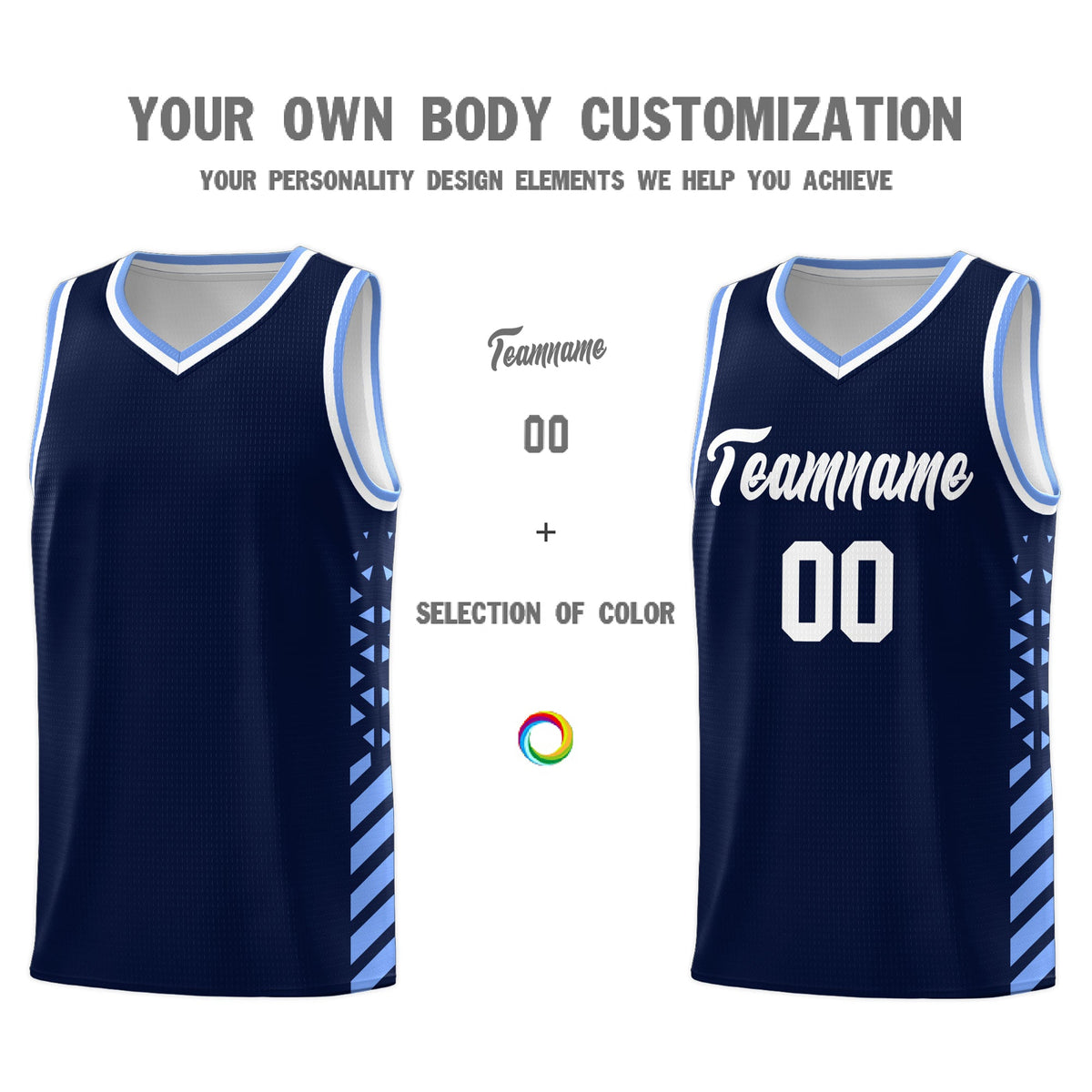 Custom Navy Light Blue White Side Diamond Shapes Stripes Basketball Jersey | For Men,Sublimation Printed,Perfect for Teams,Perfect for Coaches | KXKSHOP