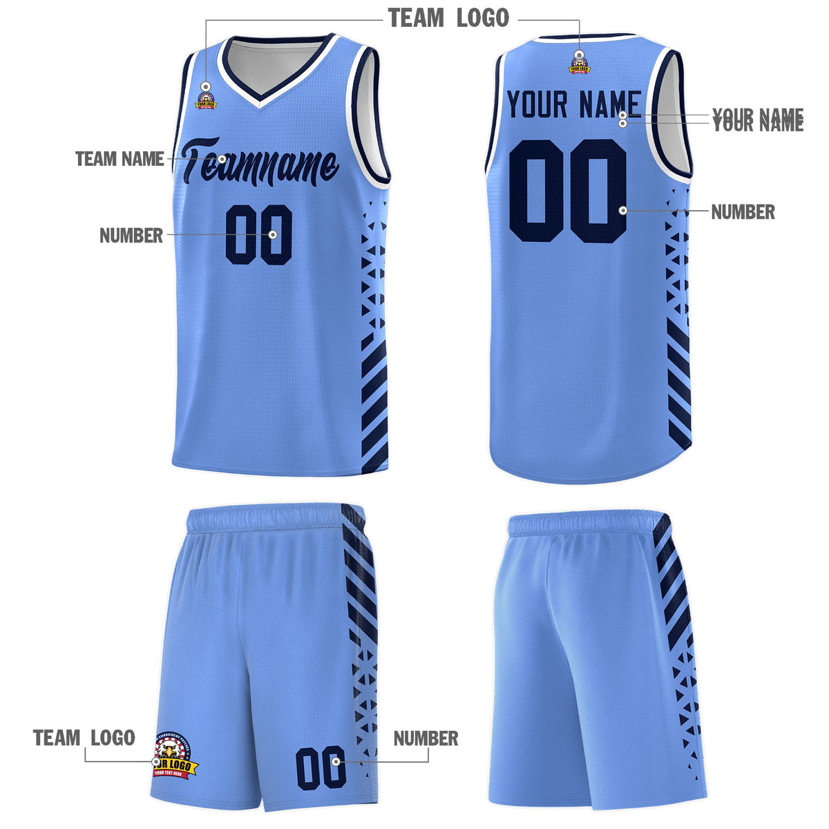 Custom Light Blue Navy White Side Diamond Shapes Stripes Basketball Jersey | For Men,Sublimation Printed,Perfect for Teams,Perfect for Coaches | KXKSHOP