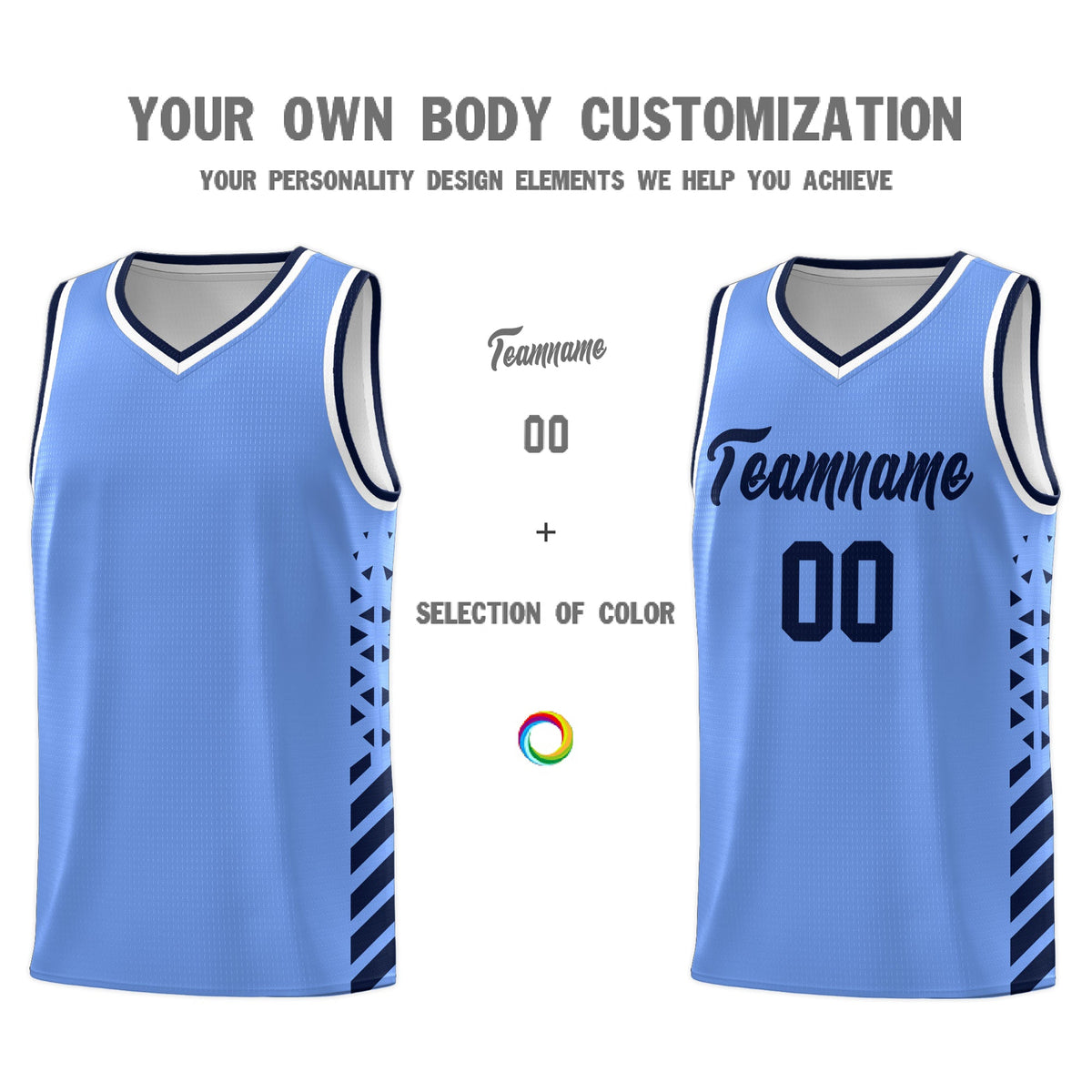 Custom Light Blue Navy White Side Diamond Shapes Stripes Basketball Jersey | For Men,Sublimation Printed,Perfect for Teams,Perfect for Coaches | KXKSHOP