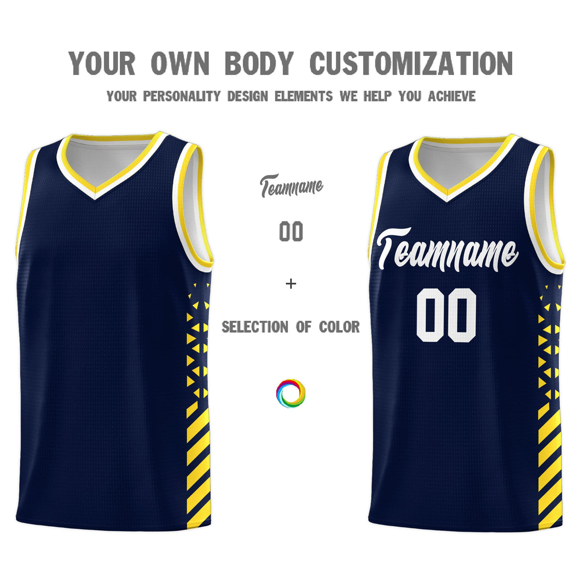 Custom Navy Gold White Side Diamond Shapes Stripes Basketball Jersey | For Men,Sublimation Printed,Perfect for Teams,Perfect for Coaches | KXKSHOP
