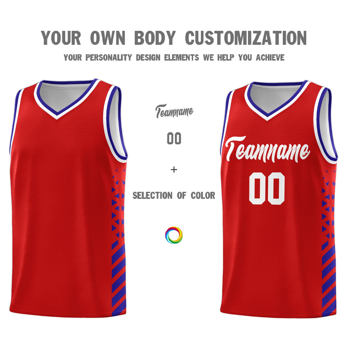 Custom Red Royal Blue White Side Diamond Shapes Stripes Basketball Jersey | For Men,Sublimation Printed,Perfect for Teams,Perfect for Coaches | KXKSHOP