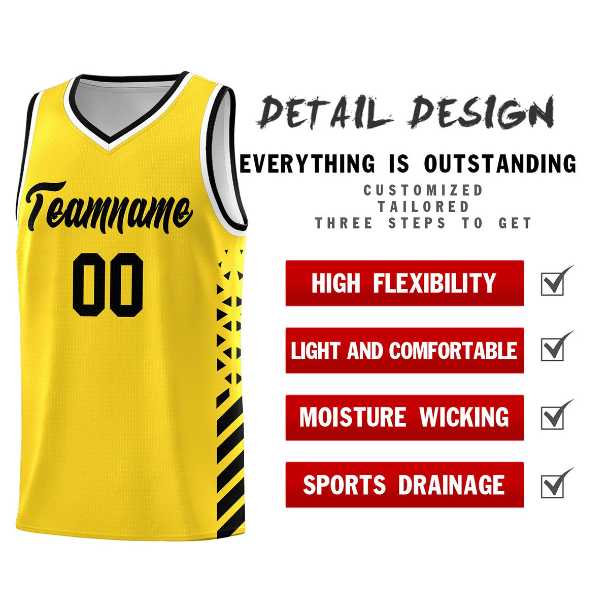 Custom Gold Black White Side Diamond Shapes Stripes Basketball Jersey | For Men,Sublimation Printed,Perfect for Teams,Perfect for Coaches | KXKSHOP