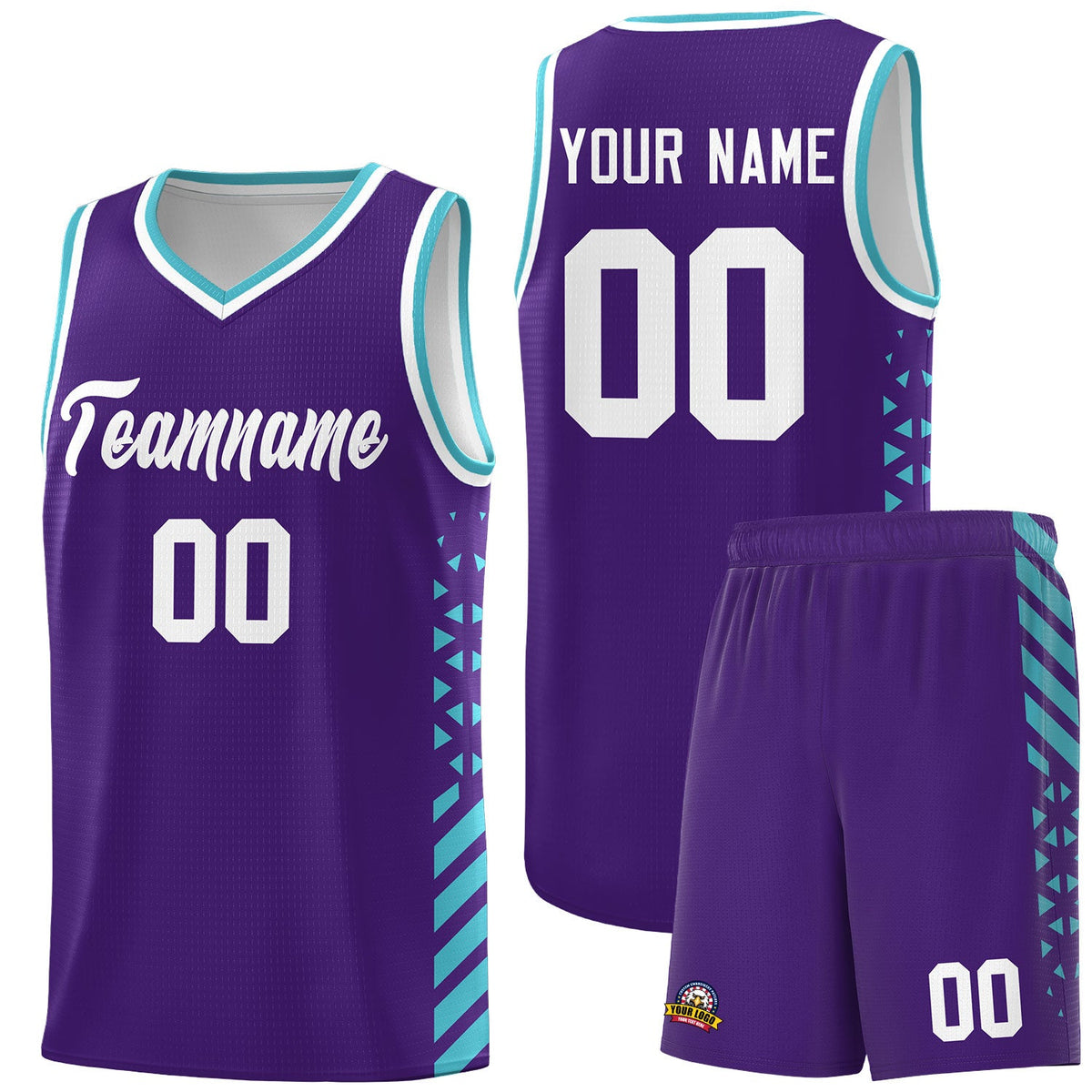 Custom Purple Sky Blue White Side Diamond Shapes Stripes Basketball Jersey | For Men,Sublimation Printed,Perfect for Teams,Perfect for Coaches | KXKSHOP