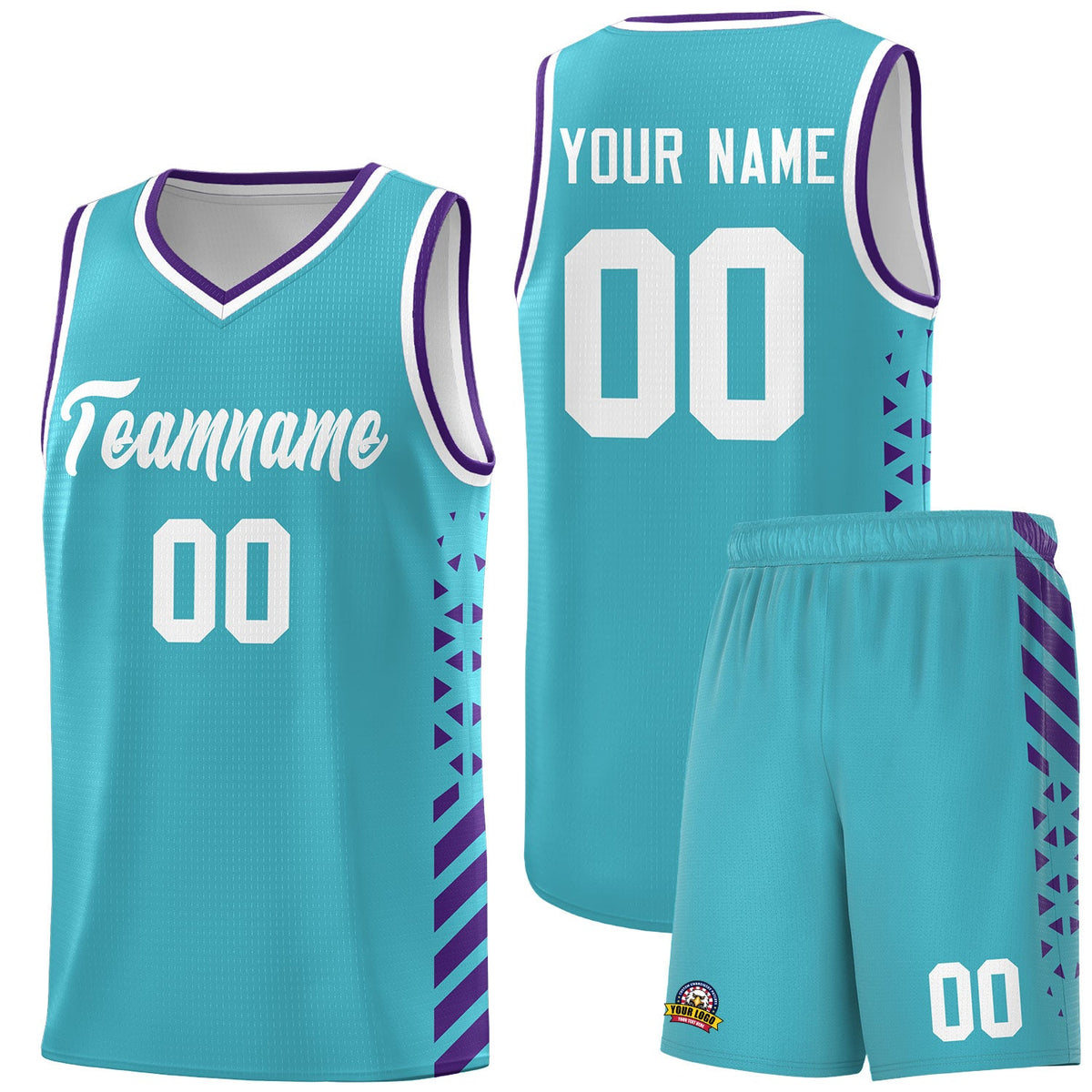 Custom Sky Blue Purple White Side Diamond Shapes Stripes Basketball Jersey | For Men,Sublimation Printed,Perfect for Teams,Perfect for Coaches | KXKSHOP