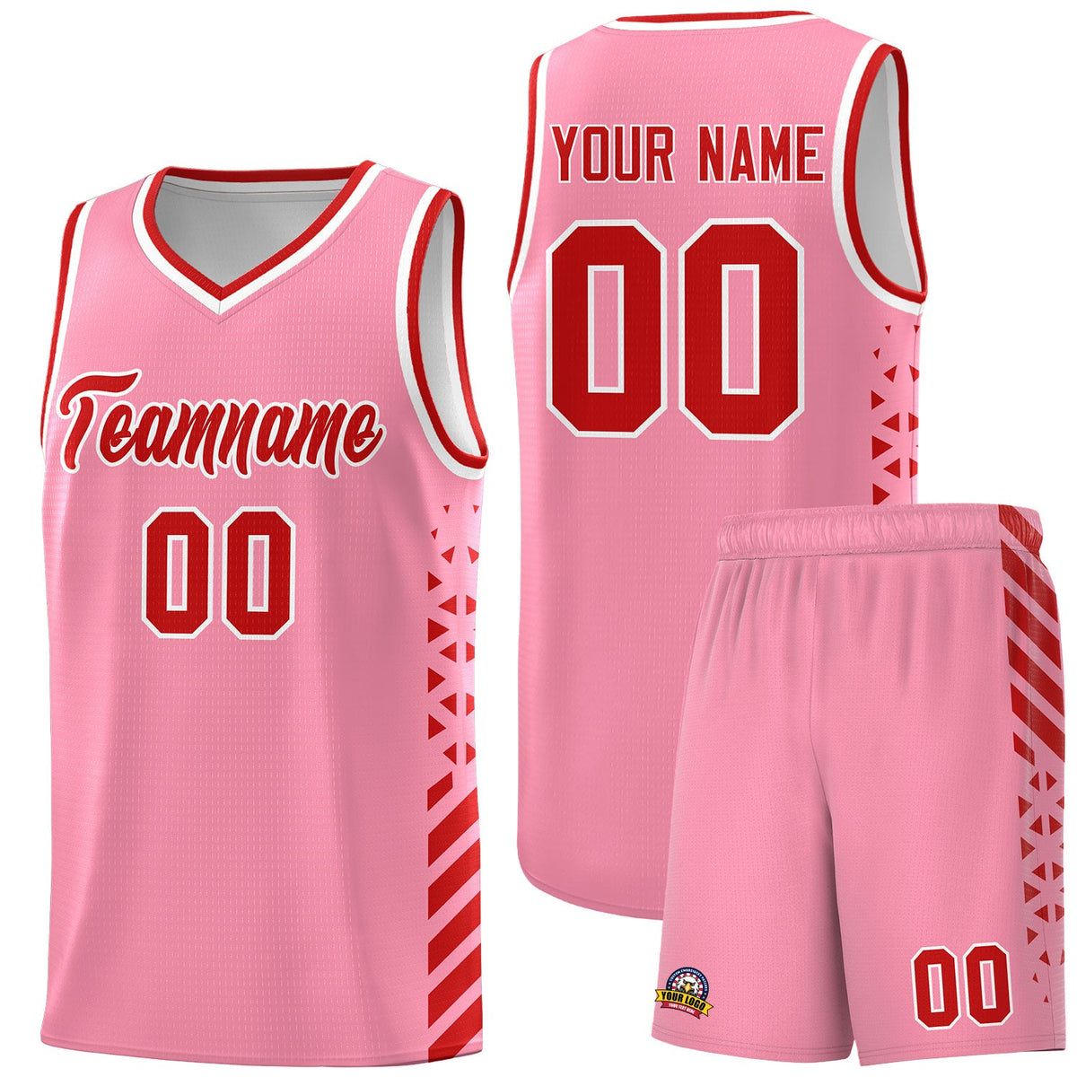 Custom Light Pink Red White Side Diamond Shapes Stripes Basketball Jersey | For Men,Sublimation Printed,Perfect for Teams,Perfect for Coaches | KXKSHOP