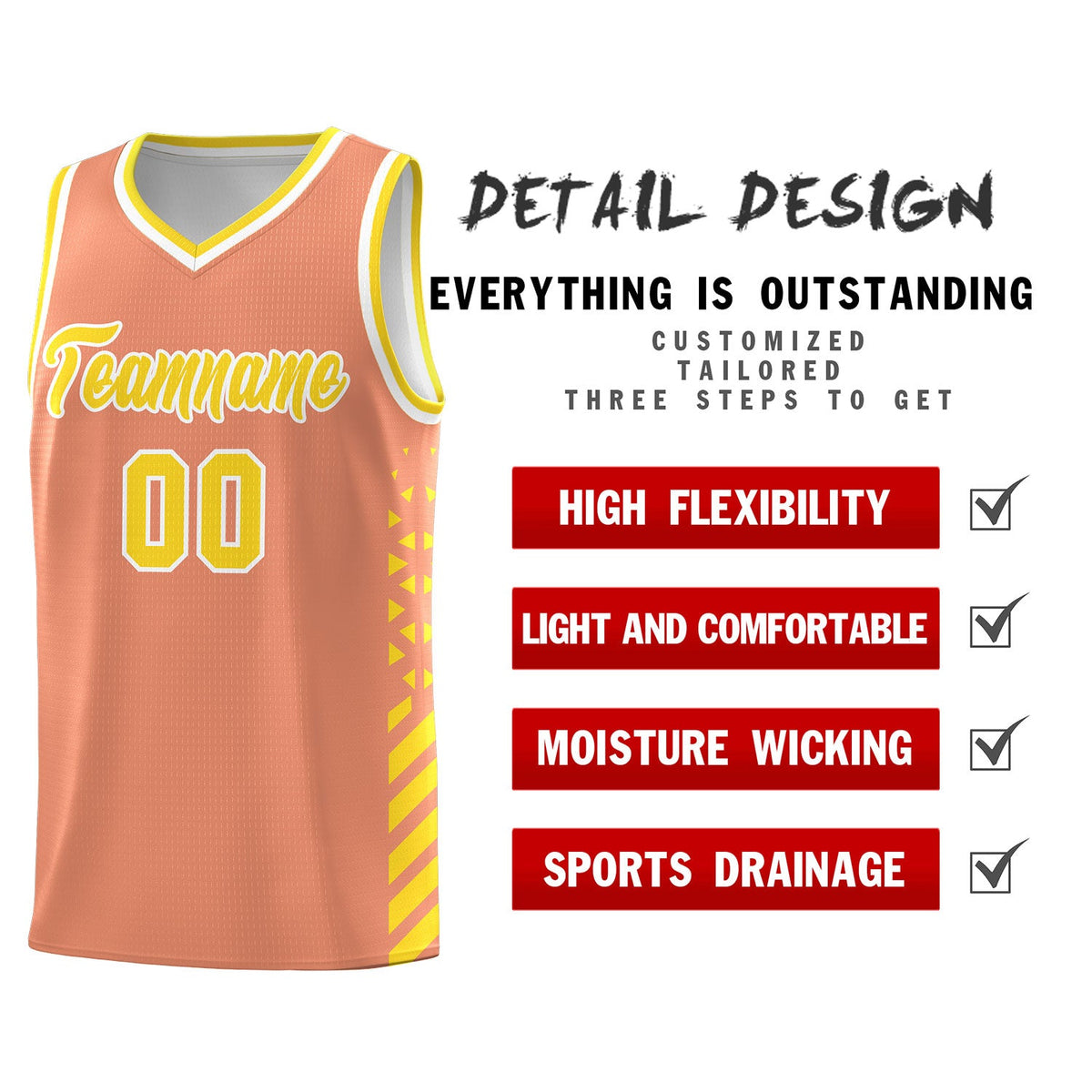 Custom Light Orange Gold White Side Diamond Shapes Stripes Basketball Jersey | For Men,Sublimation Printed,Perfect for Teams,Perfect for Coaches | KXKSHOP
