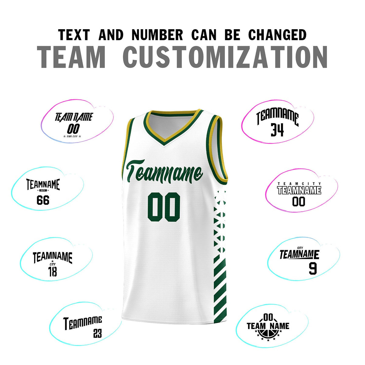 Custom White Hunter Green Old Gold Side Diamond Shapes Stripes Basketball Jersey | For Men,Sublimation Printed,Perfect for Teams,Perfect for Coaches | KXKSHOP