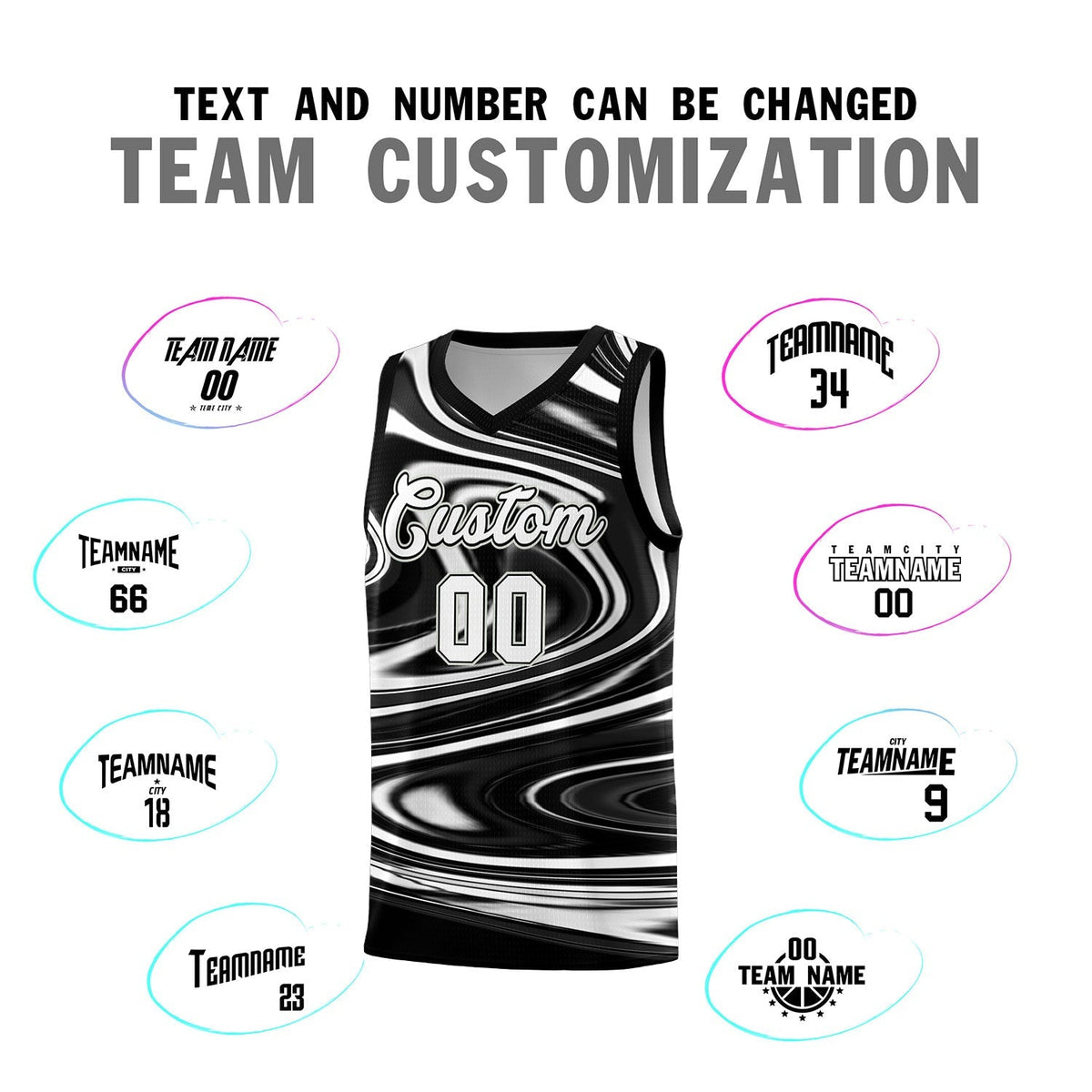 Custom Black White Graffiti Pattern Fluids Style Sports Uniform Basketball Jersey Kits|KXKSHOP