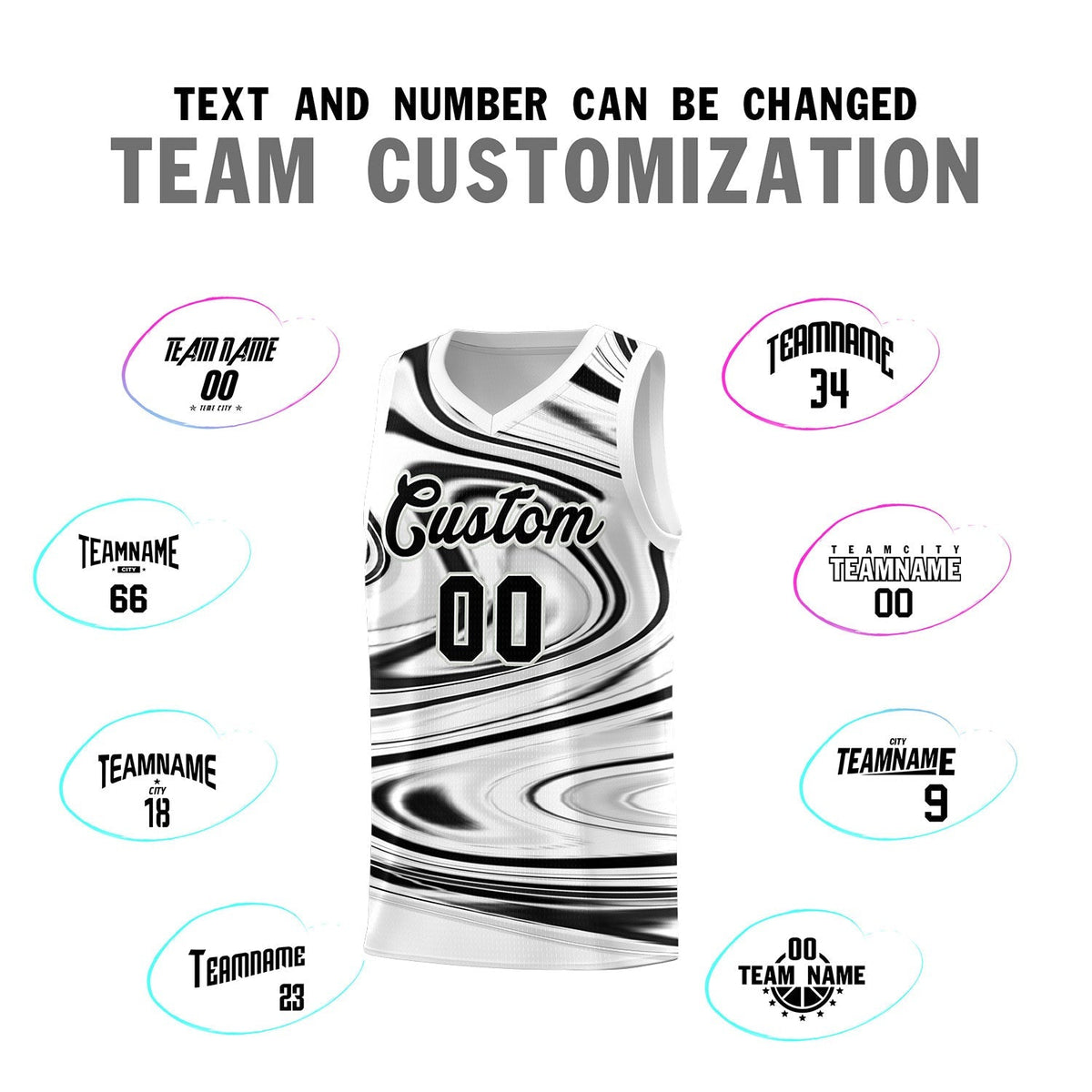 Custom White Black Graffiti Pattern Fluids Style Sports Uniform Basketball Jersey Kits|KXKSHOP