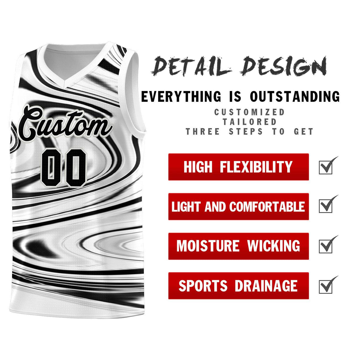 Custom White Black Graffiti Pattern Fluids Style Sports Uniform Basketball Jersey Kits|KXKSHOP