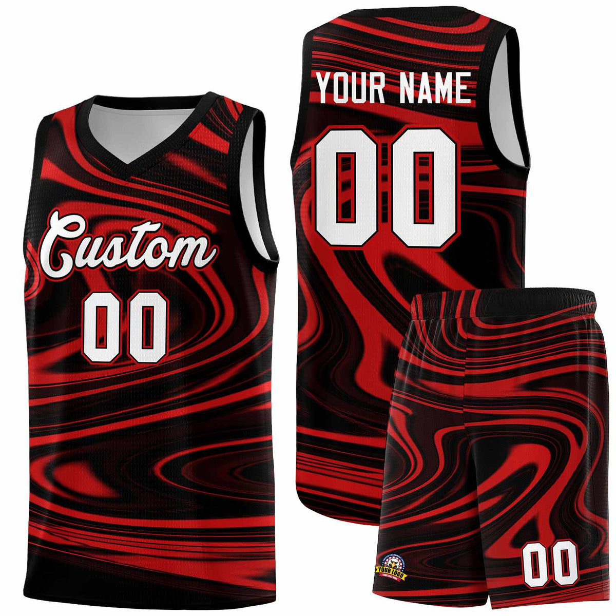 Custom Black Red Graffiti Pattern Fluids Style Sports Uniform Basketball Jersey Kits|KXKSHOP