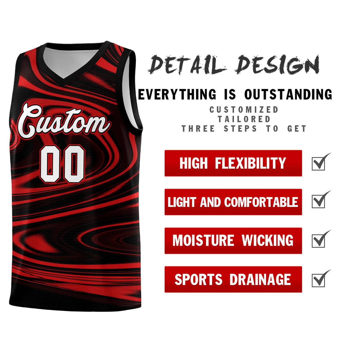 Custom Black Red Graffiti Pattern Fluids Style Sports Uniform Basketball Jersey Kits|KXKSHOP