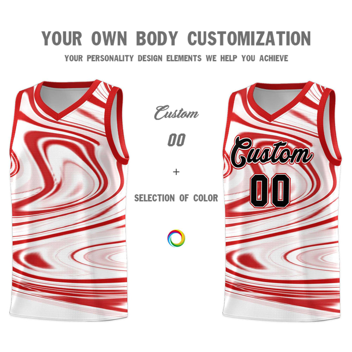 Custom White Red Graffiti Pattern Fluids Style Sports Uniform Basketball Jersey Kits|KXKSHOP