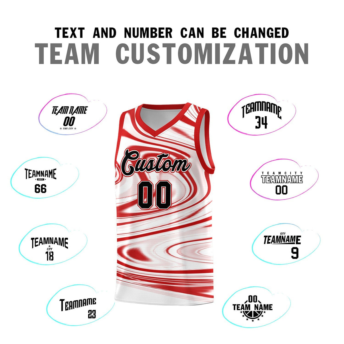 Custom White Red Graffiti Pattern Fluids Style Sports Uniform Basketball Jersey Kits|KXKSHOP