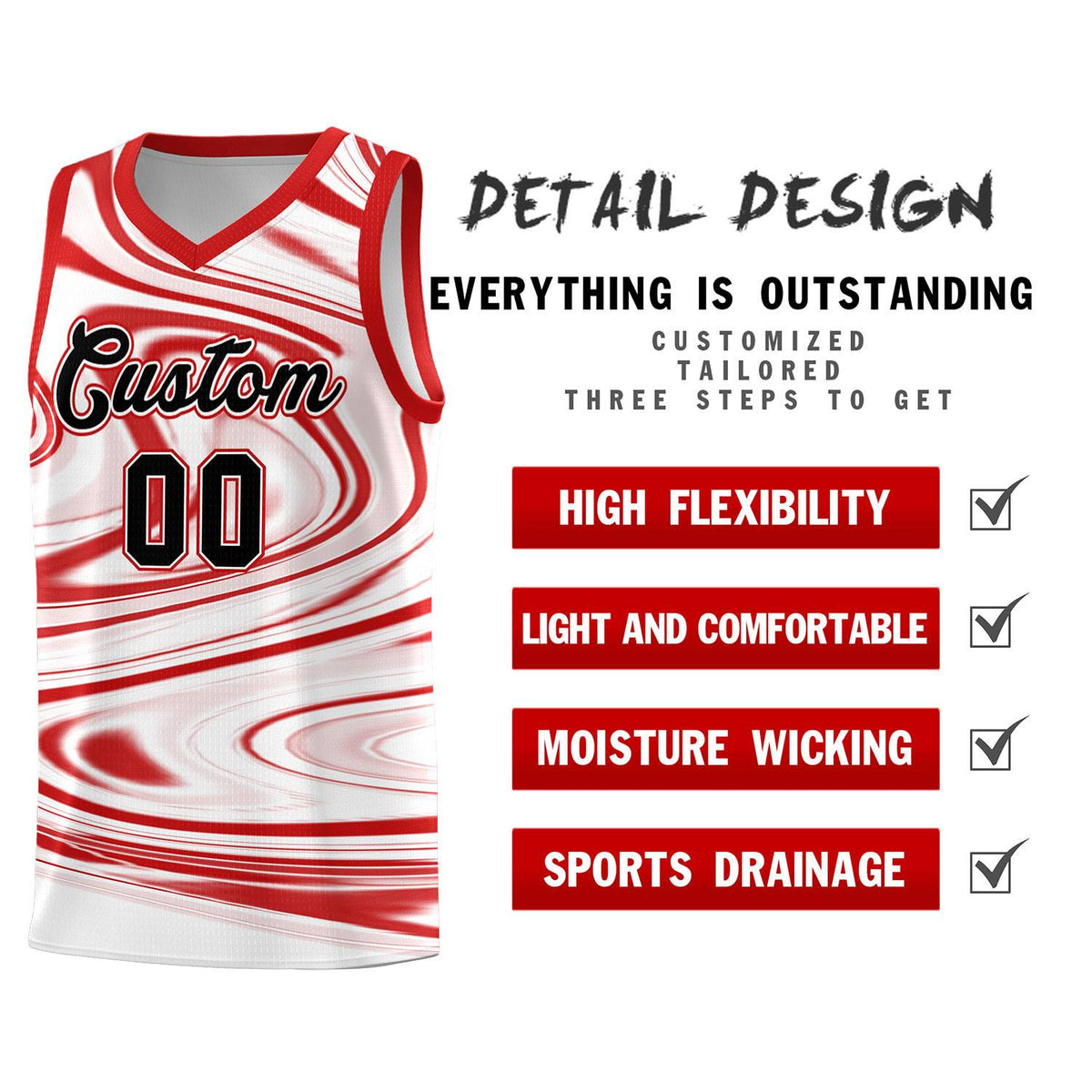 Custom White Red Graffiti Pattern Fluids Style Sports Uniform Basketball Jersey Kits|KXKSHOP