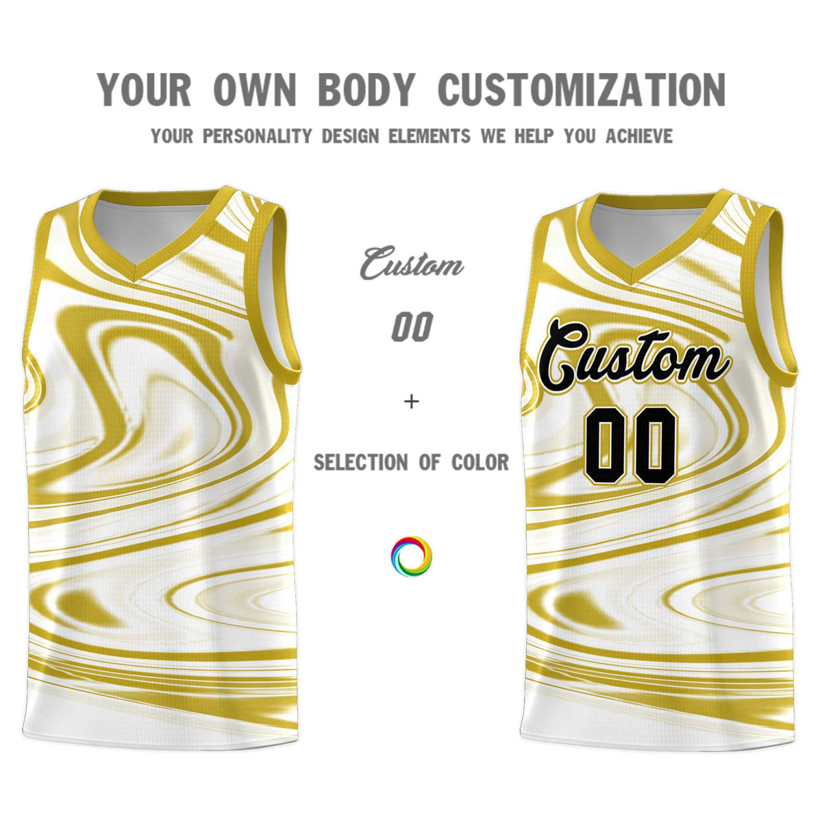 Custom White Old Gold Graffiti Pattern Fluids Style Sports Uniform Basketball Jersey Kits|KXKSHOP