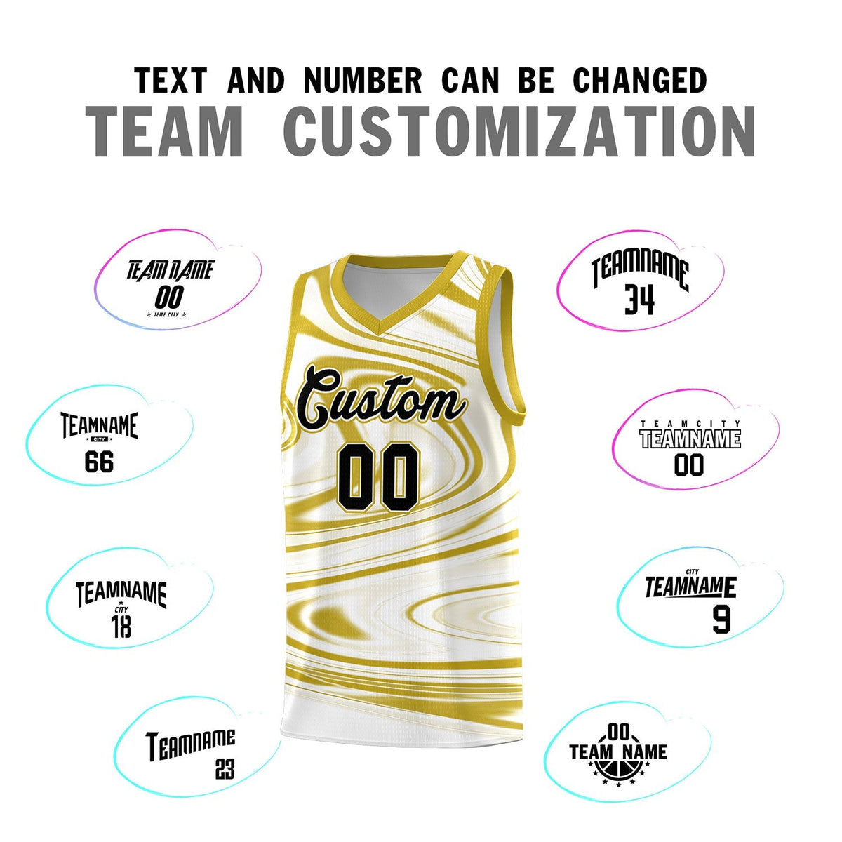 Custom White Old Gold Graffiti Pattern Fluids Style Sports Uniform Basketball Jersey Kits|KXKSHOP