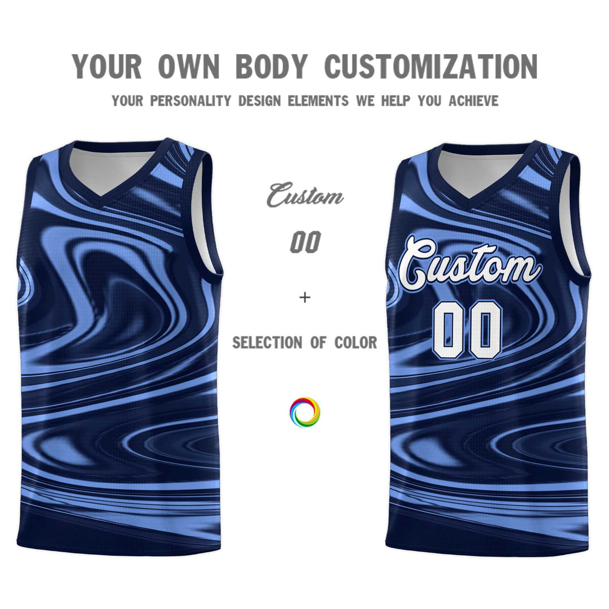 Custom Navy Light Blue Graffiti Pattern Fluids Style Sports Uniform Basketball Jersey Kits|KXKSHOP