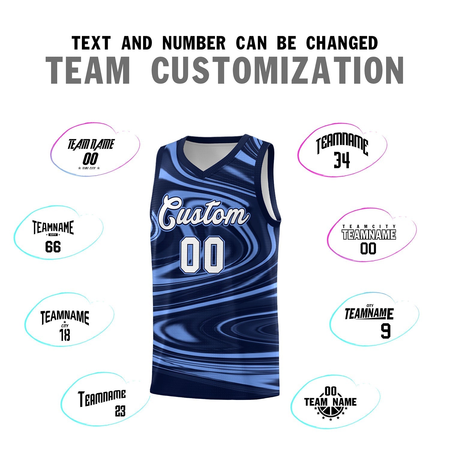 Custom Navy Light Blue Graffiti Pattern Fluids Style Sports Uniform Basketball Jersey Kits|KXKSHOP