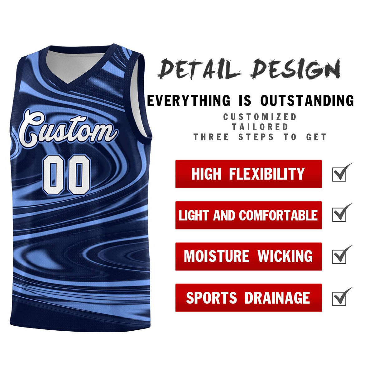 Custom Navy Light Blue Graffiti Pattern Fluids Style Sports Uniform Basketball Jersey Kits|KXKSHOP