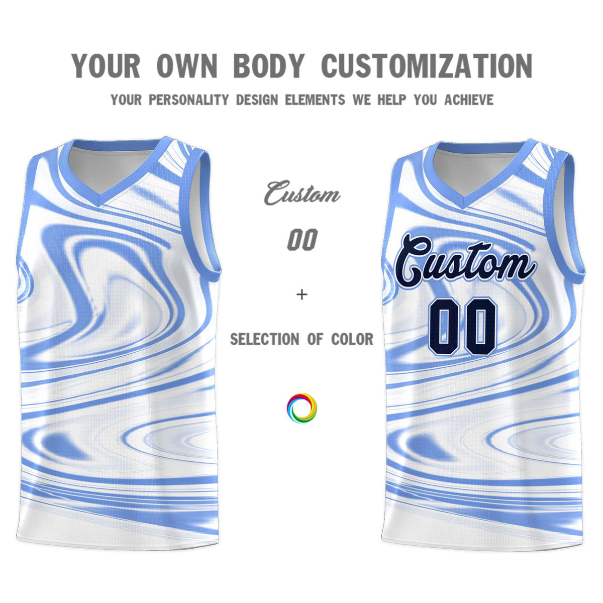 Custom White Light Blue Graffiti Pattern Fluids Style Sports Uniform Basketball Jersey Kits|KXKSHOP