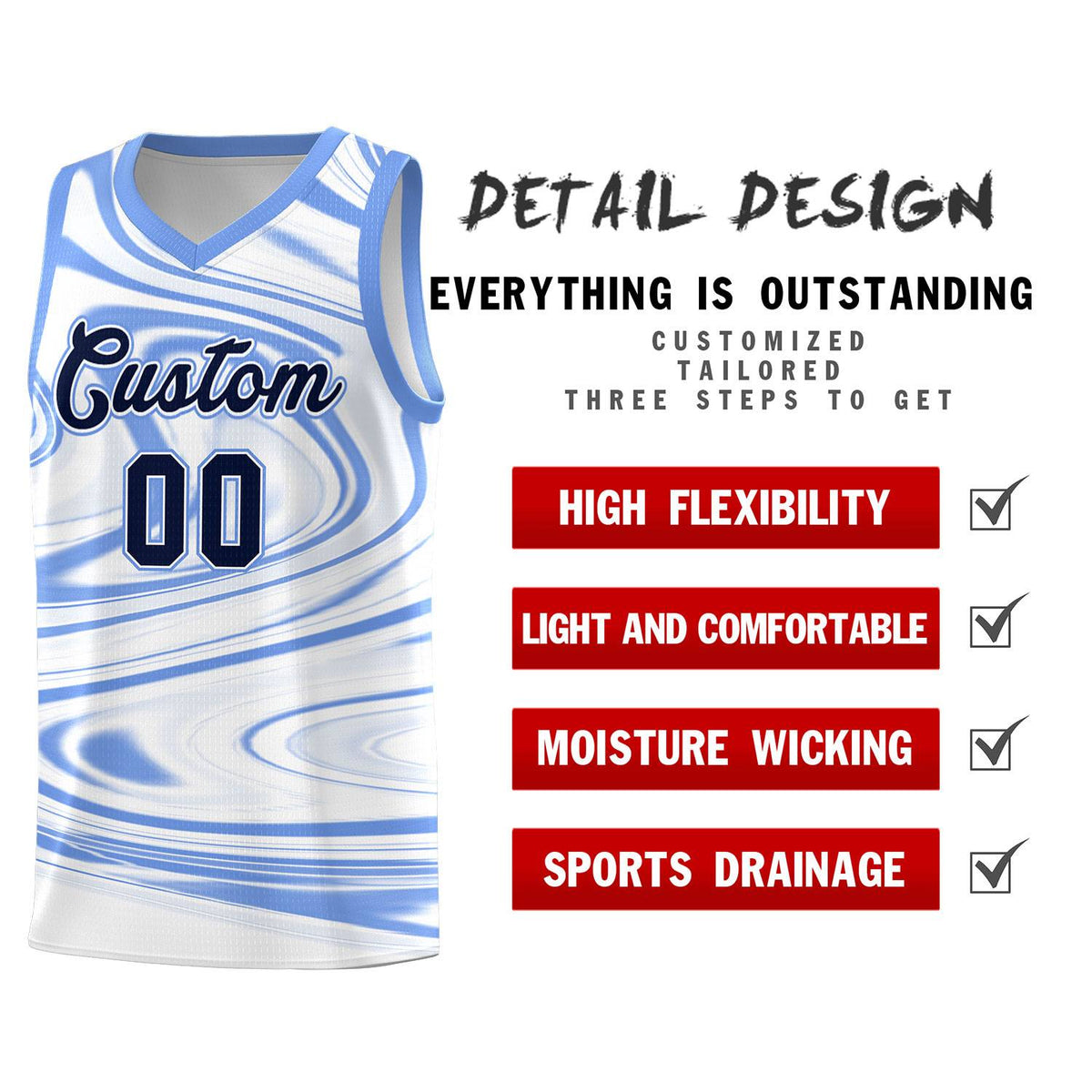 Custom White Light Blue Graffiti Pattern Fluids Style Sports Uniform Basketball Jersey Kits|KXKSHOP