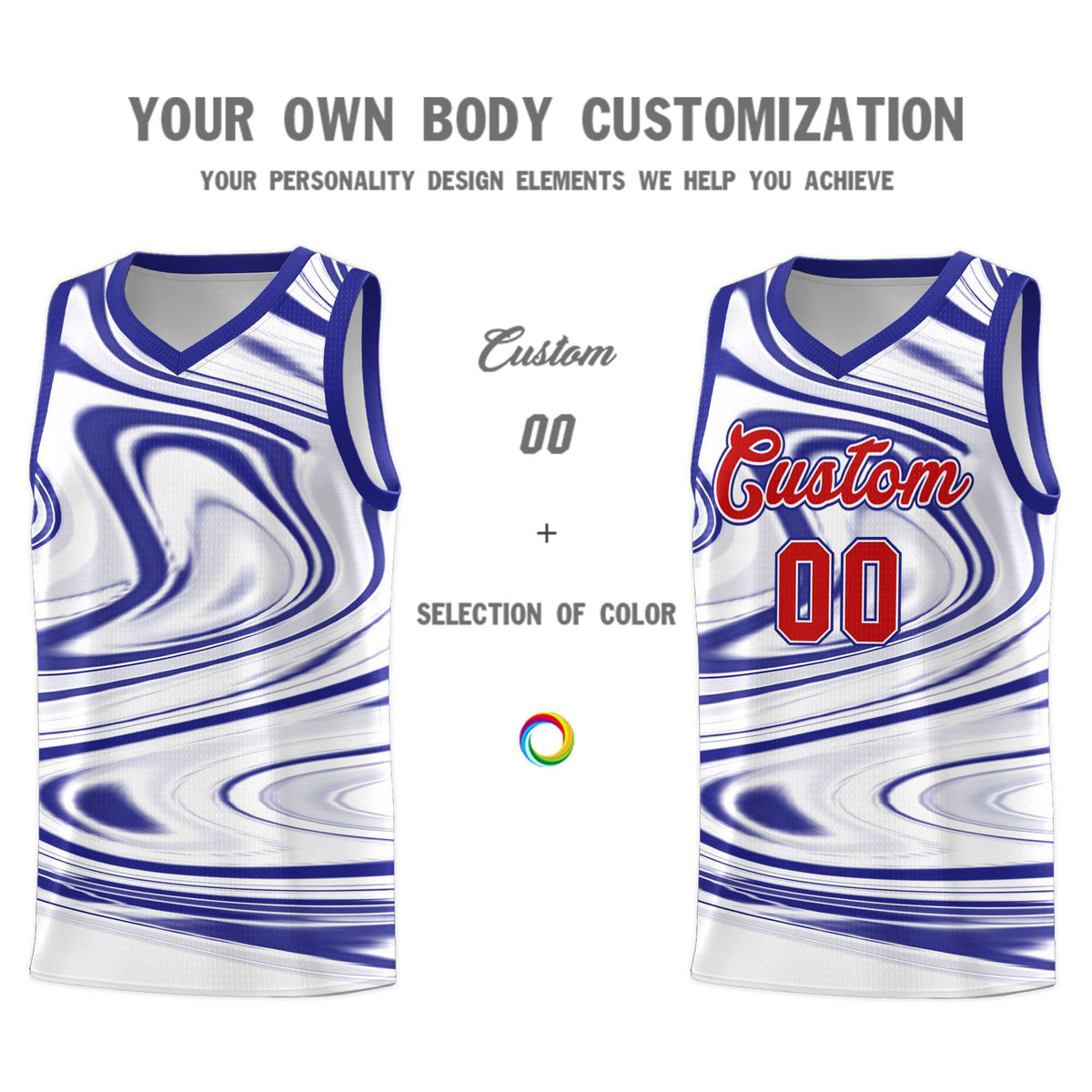 Custom White Royal Graffiti Pattern Fluids Style Sports Uniform Basketball Jersey Kits|KXKSHOP