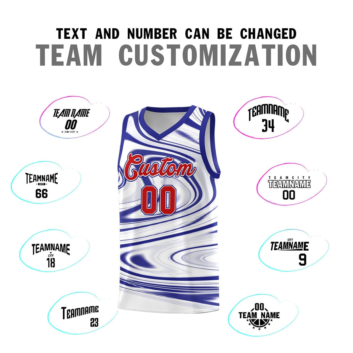 Custom White Royal Graffiti Pattern Fluids Style Sports Uniform Basketball Jersey Kits|KXKSHOP