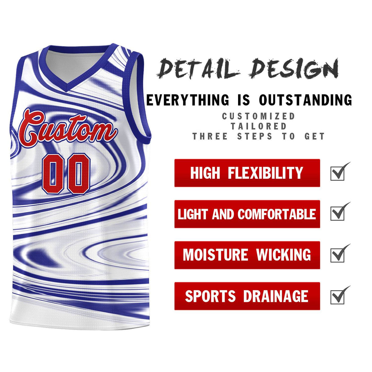 Custom White Royal Graffiti Pattern Fluids Style Sports Uniform Basketball Jersey Kits|KXKSHOP