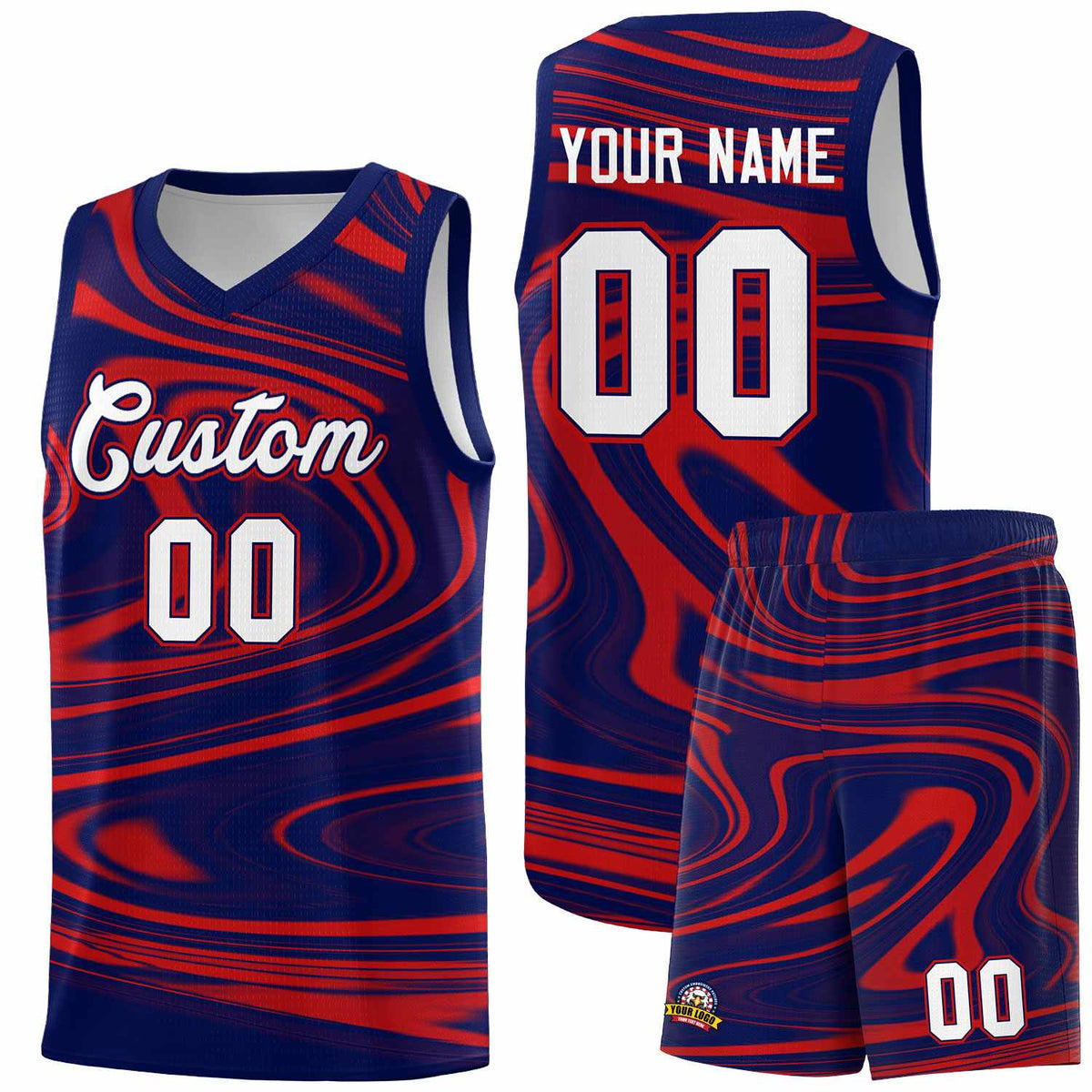 Custom Navy Red Graffiti Pattern Fluids Style Sports Uniform Basketball Jersey Kits|KXKSHOP