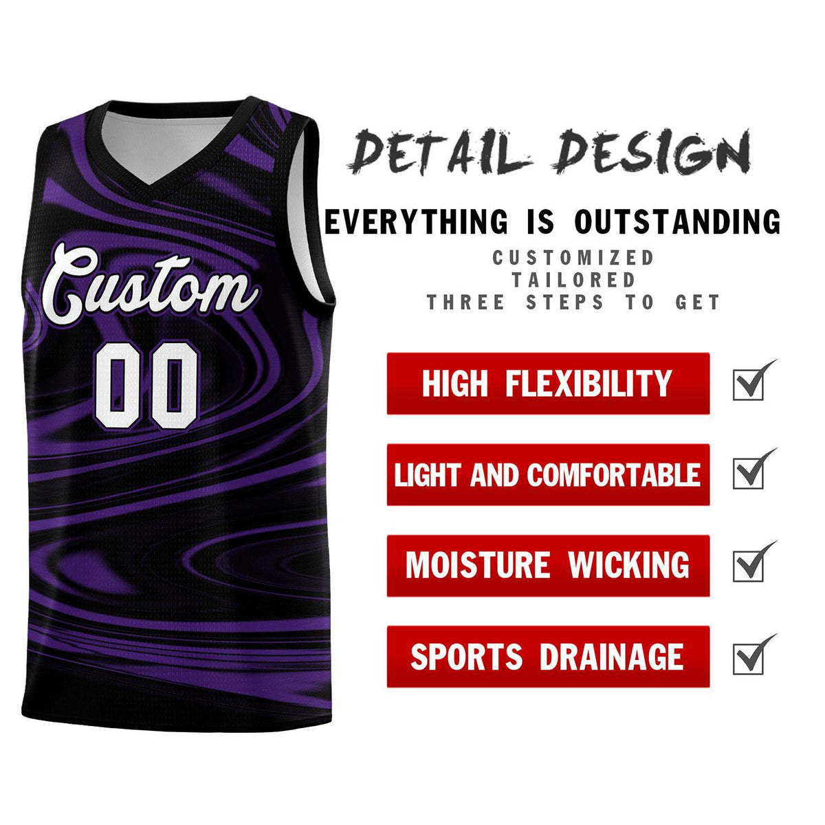 Custom Black Purple Graffiti Pattern Fluids Style Sports Uniform Basketball Jersey Kits|KXKSHOP