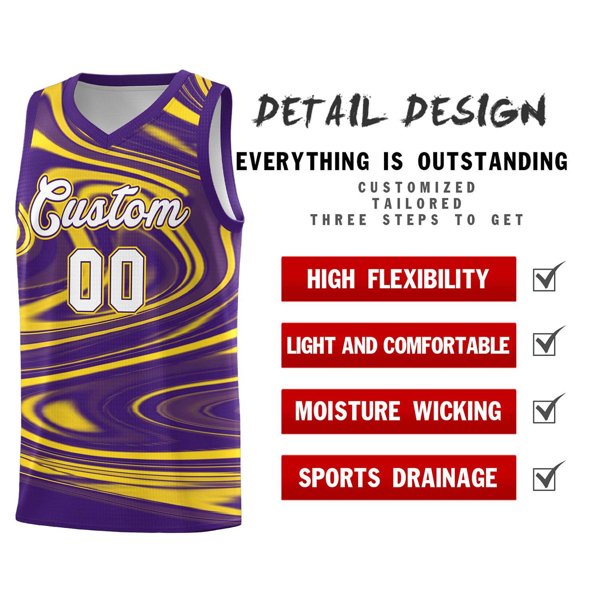 Custom Purple Gold Graffiti Pattern Fluids Style Sports Uniform Basketball Jersey Kits|KXKSHOP