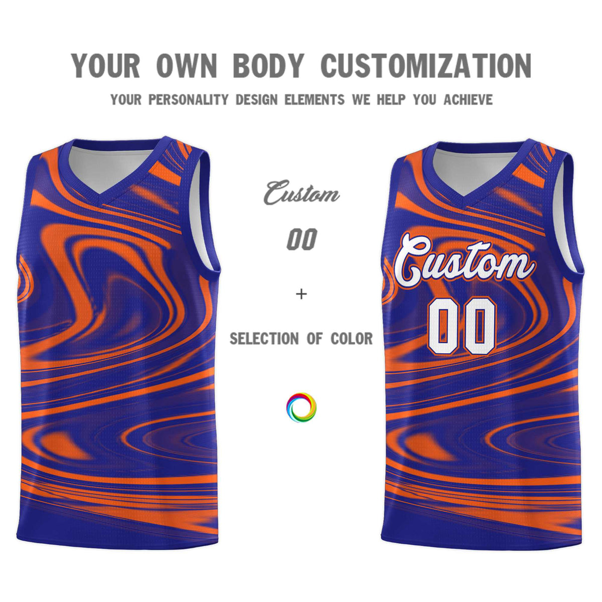 Custom Royal Orange Graffiti Pattern Fluids Style Sports Uniform Basketball Jersey Kits|KXKSHOP