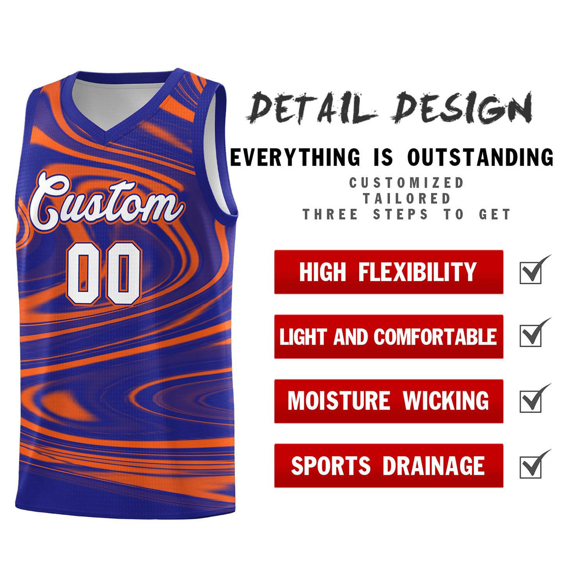 Custom Royal Orange Graffiti Pattern Fluids Style Sports Uniform Basketball Jersey Kits|KXKSHOP