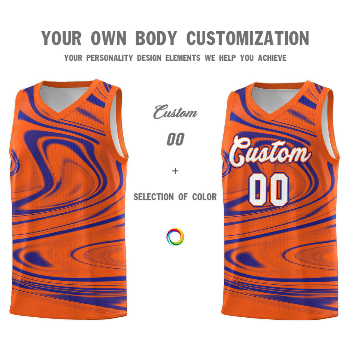 Custom Orange Royal Graffiti Pattern Fluids Style Sports Uniform Basketball Jersey Kits|KXKSHOP