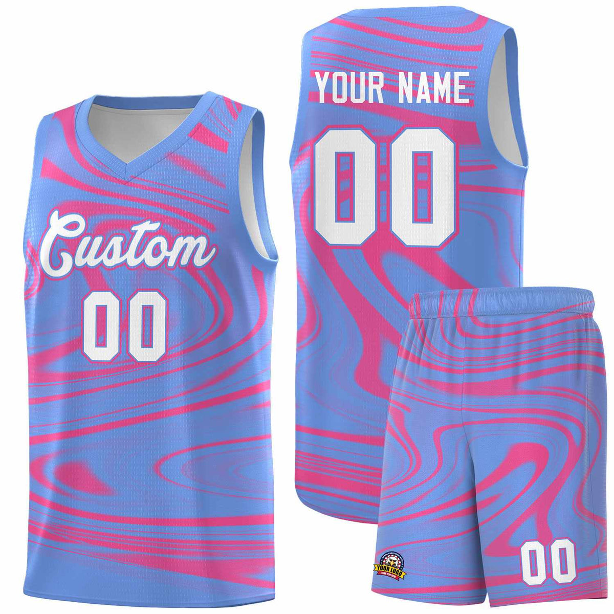 Custom Light Blue Pink Graffiti Pattern Fluids Style Sports Uniform Basketball Jersey Kits|KXKSHOP